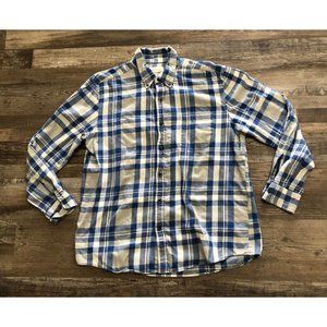St. John's Bay Mens Large Blue & Gray Plaid Button Up Flannel Shirt